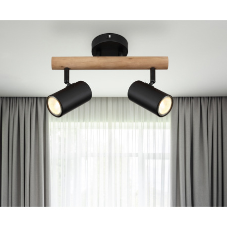 Nástenné svietidlo, drevo tmavohnedé, kov čierny, DxŠxV:340x100x220mm, bez žiaroviek 2x GU10, max. L 1