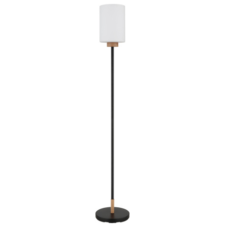 Stojanová lampa, matný čierny kov, biele matné sklo, tmavý dub, čierny textilný kábel, nožný spínač 3