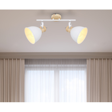 Nástenné svietidlo, kov biely, kov imitácia dreva, DxŠxV: 350x150x215, bez žiaroviek 2xE27, max. 40W 10