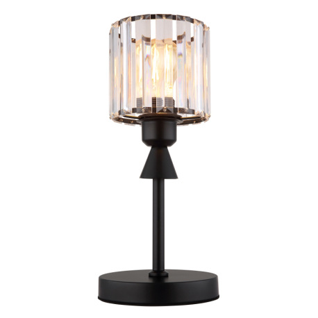 Stolové svietidlo, kov čierny matný, akrylové krištále číre, kábel PVC čierny, kolískový vypínač na 5