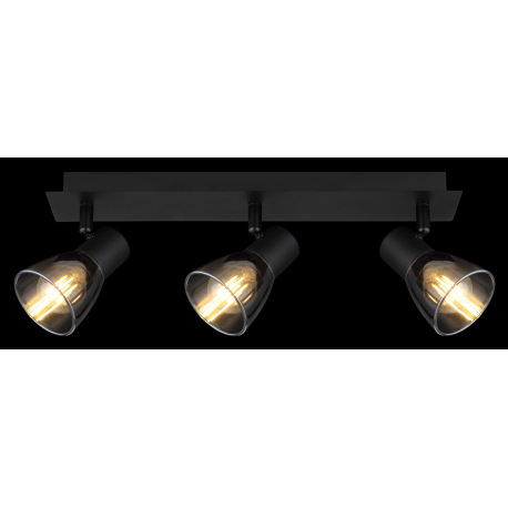 Stropné svietidlo, kov čierny, dymové sklo, DxŠxV:400x70x155mm, bez žiaroviek 3x E14, max. 40W 230V 16