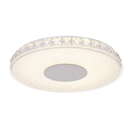 Stropné svietidlo, kov strieborný, sklo opál, plastové krištále priehľadné, Ø300, V:40, vrátane 1xLE