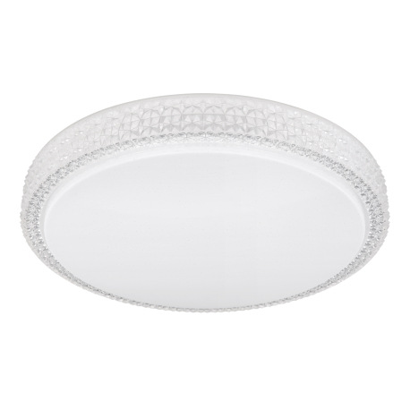 Stropné svietidlo, kov biely, akryl biely, priehľadné plastové krištále, zmena farby svetla pomocou 3