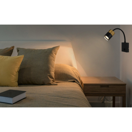 Nástenné svietidlo, kov čierny, hliník medený matný, hliník čierny matný, plast dymový, kábel PVC či 9