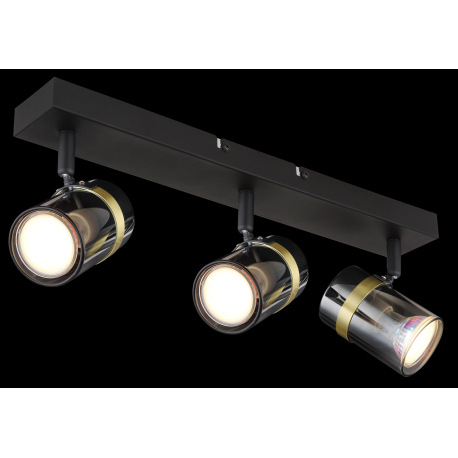 Stropné svietidlo, bodové, kov čierny matný, dymové sklo s prechodom do priehľadného skla, kov mosad 2