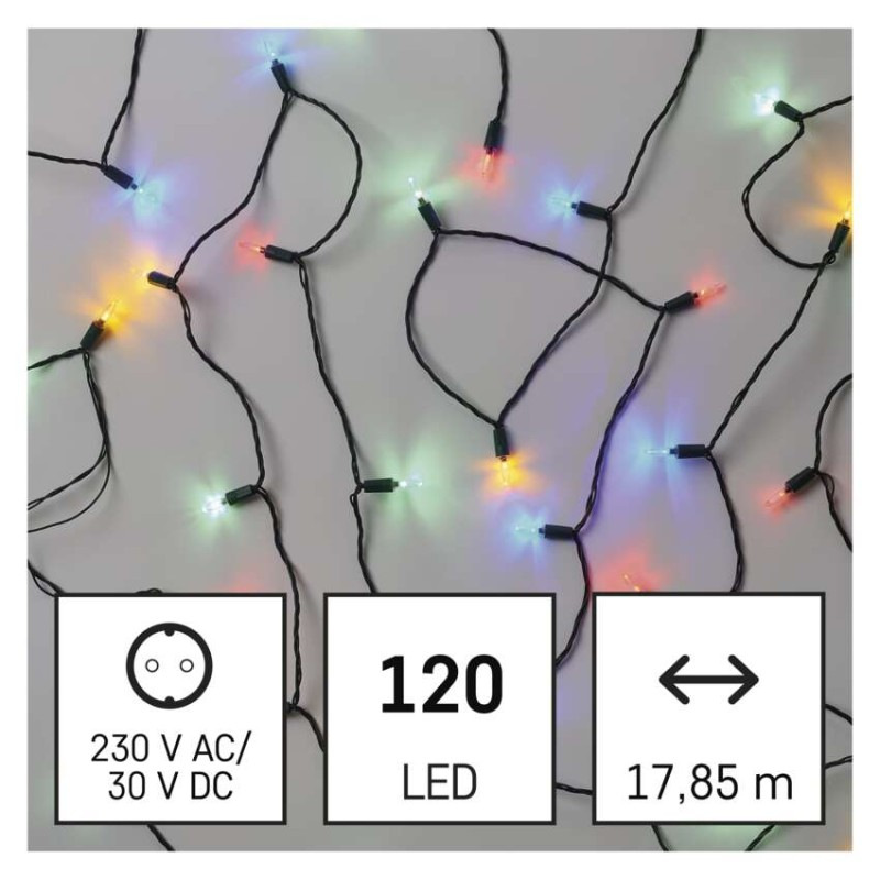 LED vianočná reťaz – tradičná, 17,85 m, vonkajšia aj vnútorná, multicolor 1