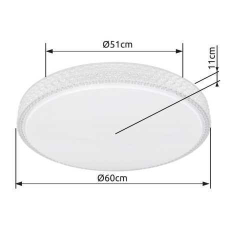 Stropné svietidlo, kov biely, akryl, plastové krištále, CCT násten. vypínačom, časovač, pamäťová fun 16