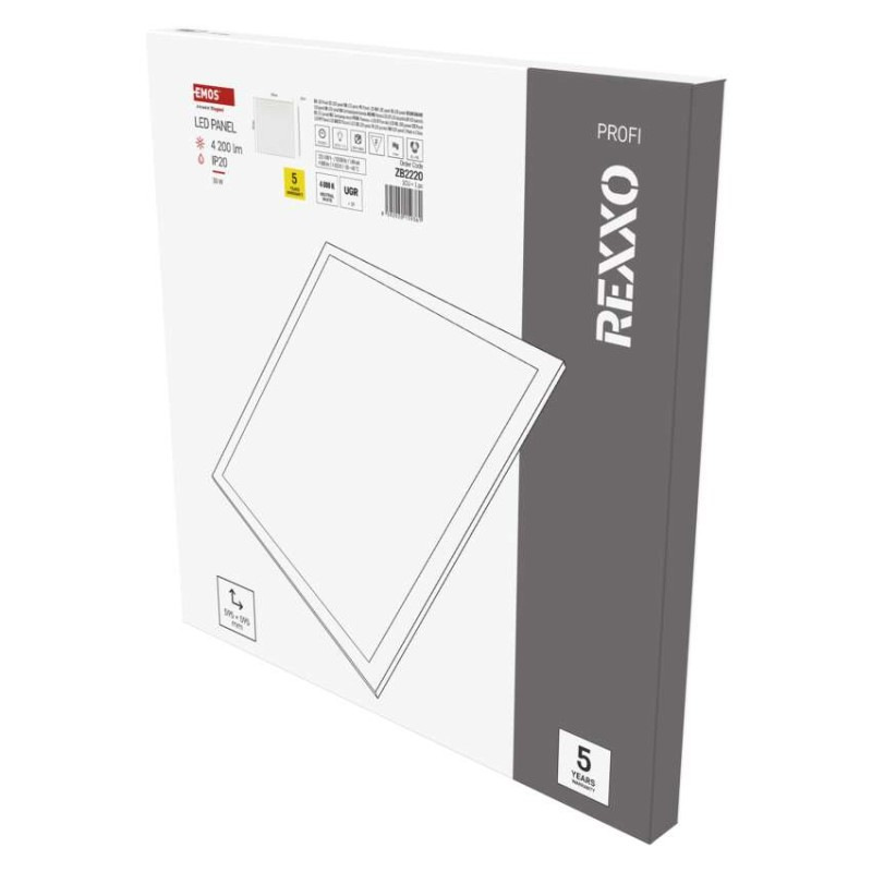 LED panel REXXO backlit 60×60, štvorcový vstavaný biely, 30W neutr.b. UGR