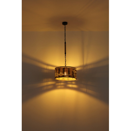 Závesné svietidlo, kov čierny matný, konopné lano, s čiernou reťazou, Ø:400, V:1560, bez žiarovky 1x 5