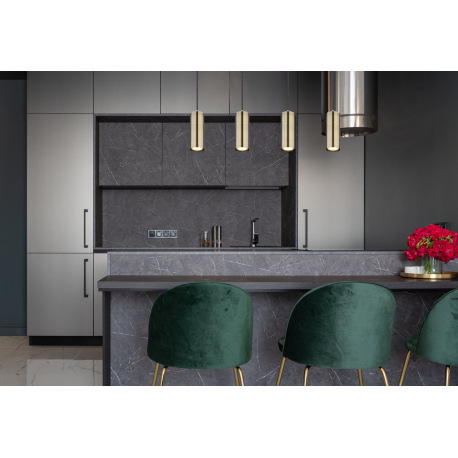 Závesné svietidlo, kov čierny, mosadz, čierny PVC kábel, DxŠxV:650x60x1200mm, bez žiaroviek 4x GU10, 7