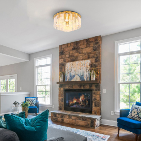 Stropné svietidlo, kov zlatá farba matná, čierna, sklenené tyče biele, priehľadné, ø: 500mm, V: 250m 9