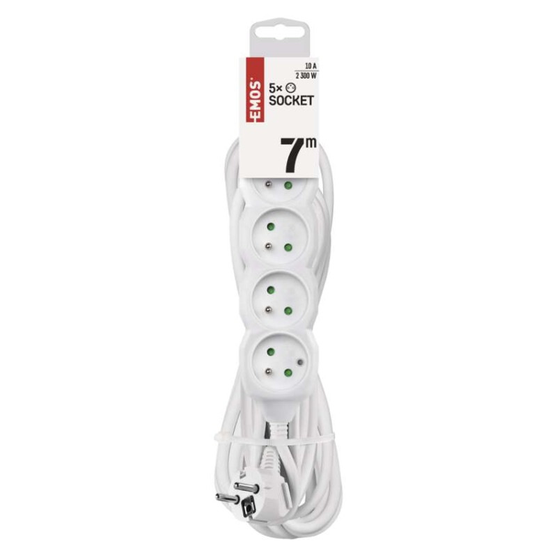 Predlžovací kábel 7 m / 5 zásuviek / biely / PVC / 1 mm2