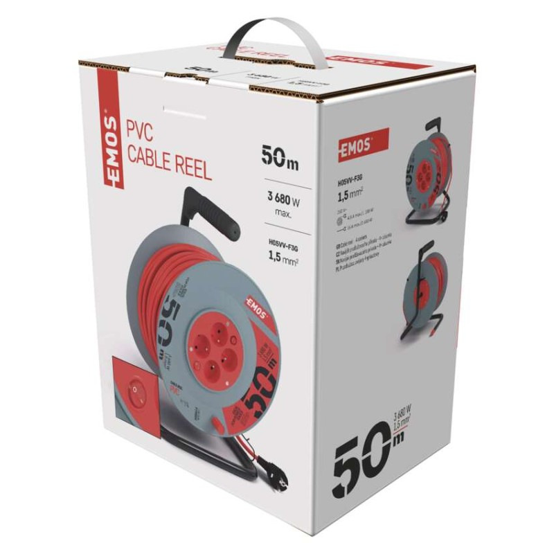 Predlžovací kábel na bubne 50 m / 4 zásuvky / s vypínačom / červený / PVC / 230V / 1,5 mm2 1