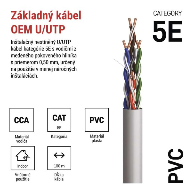 Datový kábel UTP CAT 5E PVC CCA, 100m 1
