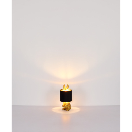 Stolná lampa, matný plast zlatej farby, čierny zamat, čierny PVC kábel, kolískový vypínač na kábli, 7