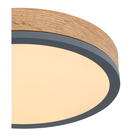 Stropné svietidlo, kov grafit, MDF vzhľad dreva, plast biely, ø: 300mm, V:85mm, vrátane LED 12W 230V 4