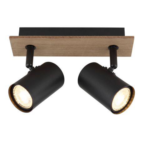 Nástenné svietidlo, kov čierny matný, MDF imitácia dreva, DxŠxV: 220x60x152mm, bez žiaroviek 2xGU10, 12