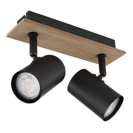 Nástenné svietidlo, kov čierny matný, MDF imitácia dreva, DxŠxV: 220x60x152mm, bez žiaroviek 2xGU10, 11