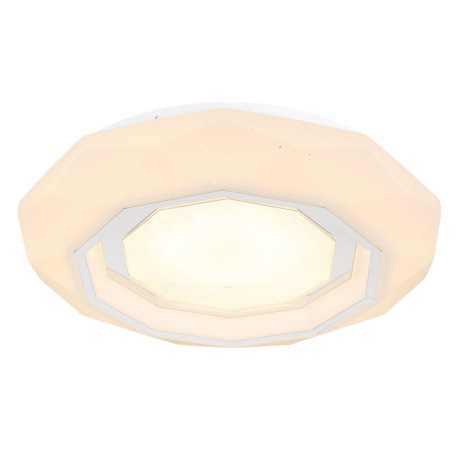 Stropné svietidlo, kov biely, akryl biely s trblietavým efektom, plast priehľadný, chrómový krúžok, 12