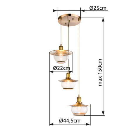 Závesné svietidlo, kov bronzovej farby, sklo, Ø450, V:1500, bez žiaroviek 3xE27, max. 60W 230V. 7