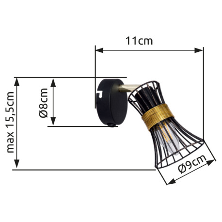 Nástenné svietidlo, kov čierny a zlatý, kovové tyče čierne a zlaté, vypínač, ŠxV:90x155, H:110, bez 16