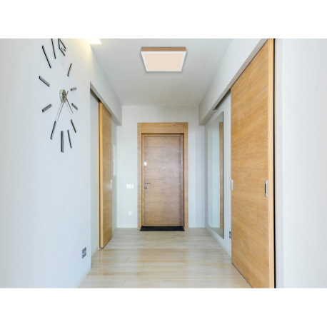 Stropné svietidlo hliník biely matný, MDF imitácia dreva, plast biely, DxŠxV: 300x300x60mm, LED 12W 6