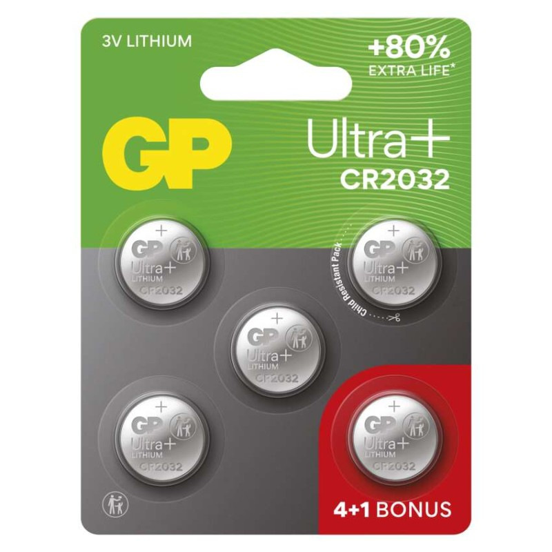 Lítiová gombíková batéria GP Ultra plus CR2032, 4+1 ks 2