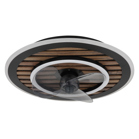 Stropný ventilátor, čierny kov, plast imitácia dreva, stmievateľný, viacero rýchlostí pomocou násten 14