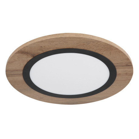 Stropné svietidlo kov čierna matná, MDF imitácia dreva, plast biely, ø: 400mm, V: 45mm, LED 15W 230V 2