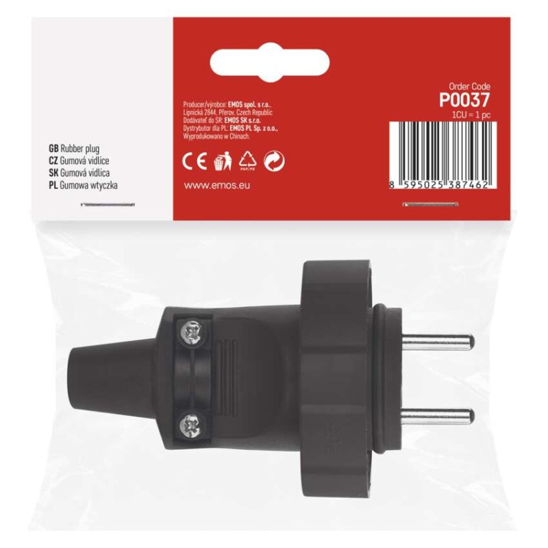 Gumová vidlica pre predlžovací kábel, čierna 5