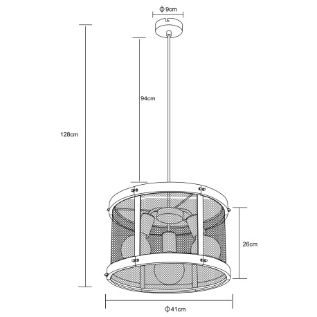 Závesné svietidlo kov čierny matný, drevo tmavohnedé, kábel textil čierny, ø: 400mm, V: 1200mm, bez 8