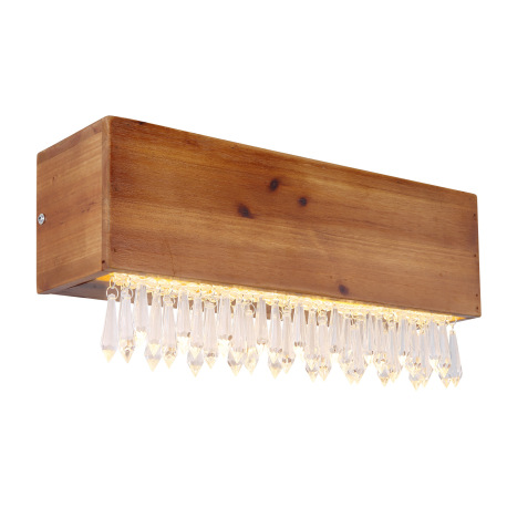 Nástenné svietidlo, kov čierny, drevo hnedé, plast opál, plastové kryštály číre, ŠxV: 370x170, H: 11