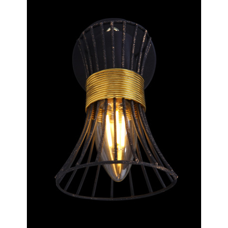 Nástenné svietidlo, kov čierny a zlatý, kovové tyče čierne a zlaté, vypínač, ŠxV:90x155, H:110, bez 13