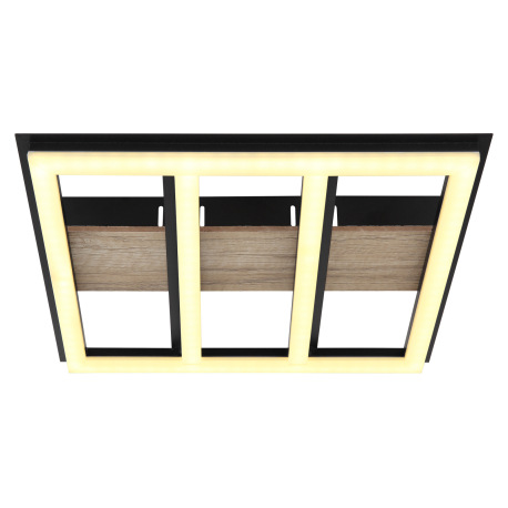 Stropné svietidlo kov čierny mat, MDF imitácia dreva, plast biely, hliník čierny mat, DxŠxV: 300x300 3
