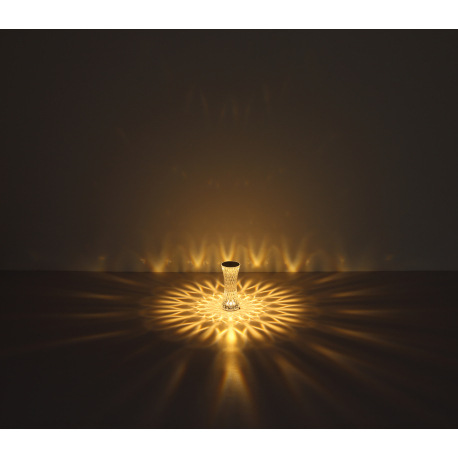 Nabíjateľná stolová lampa, číry plast s krištáľovým efektom, kov strieborný, dotykové zapínanie/vypí 9