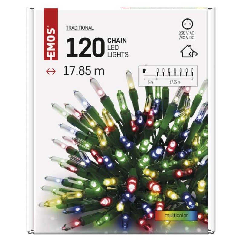 LED vianočná reťaz – tradičná, 17,85 m, vonkajšia aj vnútorná, multicolor 7