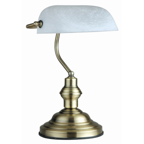 Stolová lampa, kov stará mosadz, alabstrové sklo, vypínač, DxŠxV: 250x190x360, bez žiarovky 1xE27, m