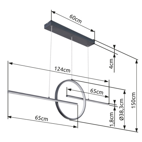 Závesné svietidlo, kov grafit, akryl biely, stmievateľné, diaľkové ovládanie, fixácia farieb, DxŠxV: 9