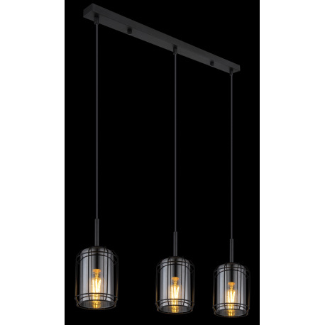 Závesné svietidlo, kov čierny, dymové sklo, DxŠxV:770x130x1200, bez žiaroviek 3xE27, max. 60W 230V 2