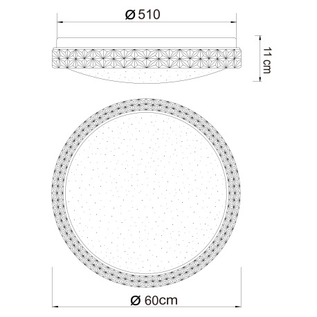 Stropné svietidlo, kov biely, akryl, plastové krištále, CCT násten. vypínačom, časovač, pamäťová fun 15