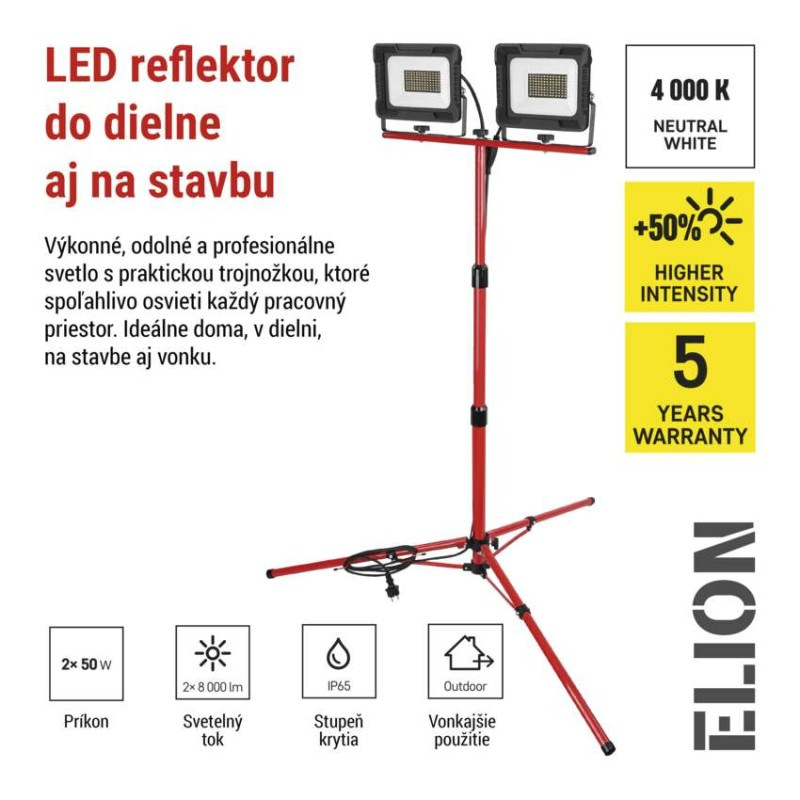 LED reflektor ELION, 2×50W + trojnožka, neutrálna biela 5