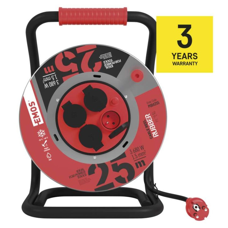 Vonkajší predlžovací kábel na bubne 25 m / 4 zásuvky / čierny / guma / 230 V / 1,5 mm2 13