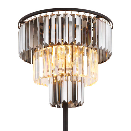 Stojanové svietidlo, kov čierny matný, sklenené krištále dymové, číre, kábel PVC čierny, vyínač na k 18