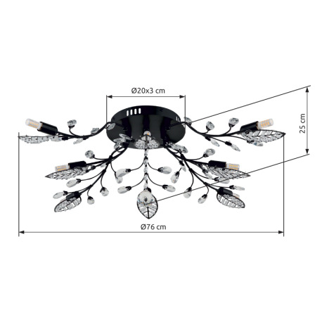 Stropné svietidlo, kov čierny matný, číre akrylové krištále, číry akrylový dekor, ø 760 mm, V: 250 m 14
