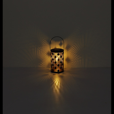 Solárne svietidlo, kov čierny matný, plast čierny, kov zlatej farby, vypínač, efekt ohňa, batéria AA 4