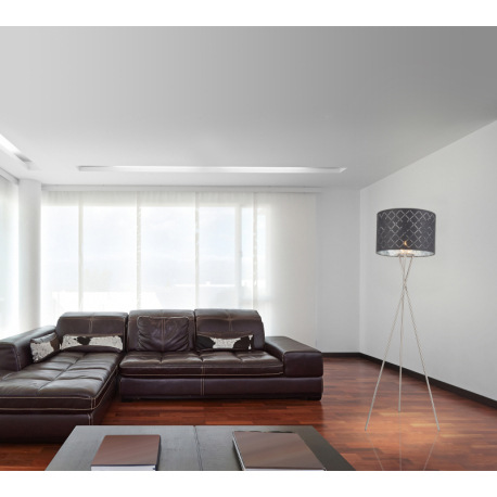 Stojanové svietidlo, kov nikel matný, textil sivý, tienidlo s dekoratívnym dierovaním, kábel 1,8m, v 8