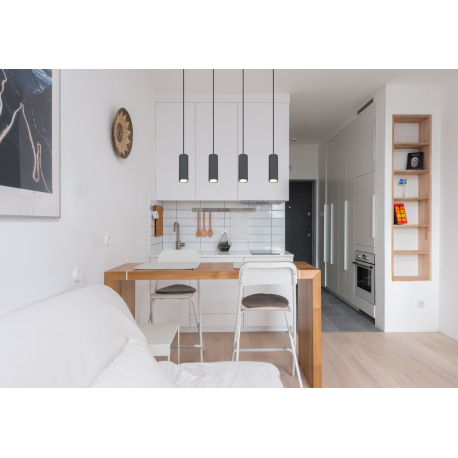 Závesné svietidlo, kov grafit/vzhľad dreva, čierny PVC kábel, DxŠxV:650x60x1200mm, bez žiaroviek 4x 7