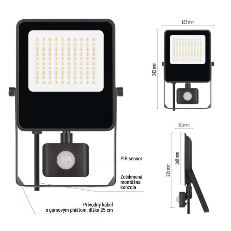 LED reflektor VISIO s pohybovým čidlom, 50 W, neutrálna biela, čierný 11