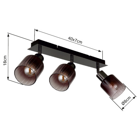 Stropné svietidlo, kov čierny chróm, sklo medenej farby a priehľadné, DxŠxV: 400x80x180mm, bez žiaro 10