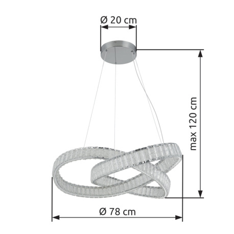 Závesné svietidlo, kov chróm, číre krištále K5, chrómový krúžok, stmievateľné, niekoľko úrovní pomoc 20